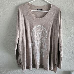 Wool Blend V-Neck Sweater Rhinestone Dreamcatcher